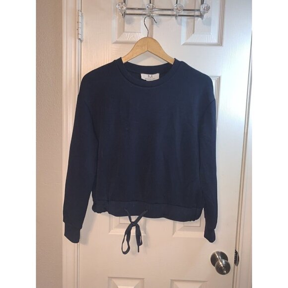 Magaschoni Navy Blue Cropped Pullover Front Tie Long Sleeve Sweater Size Small - Picture 2 of 6